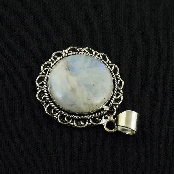Natural Rainbow Moonstone Sterling Silver Plated Handmade Pendant — photo 3