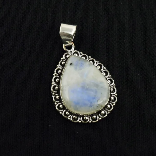 Natural Rainbow Moonstone Sterling Silver Plated Handmade Pendant — photo 1