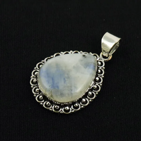 Natural Rainbow Moonstone Sterling Silver Plated Handmade Pendant — photo 2
