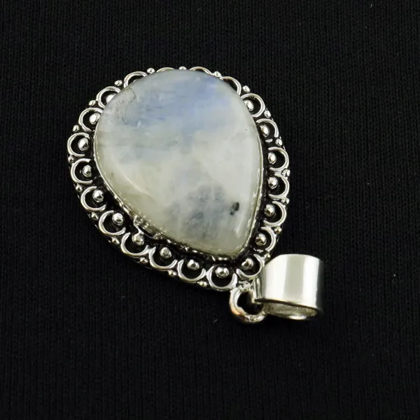 Natural Rainbow Moonstone Sterling Silver Plated Handmade Pendant — photo 3