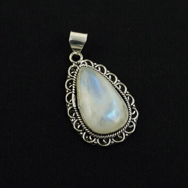 Natural Rainbow Moonstone Sterling Silver Plated Handmade Pendant — photo 1