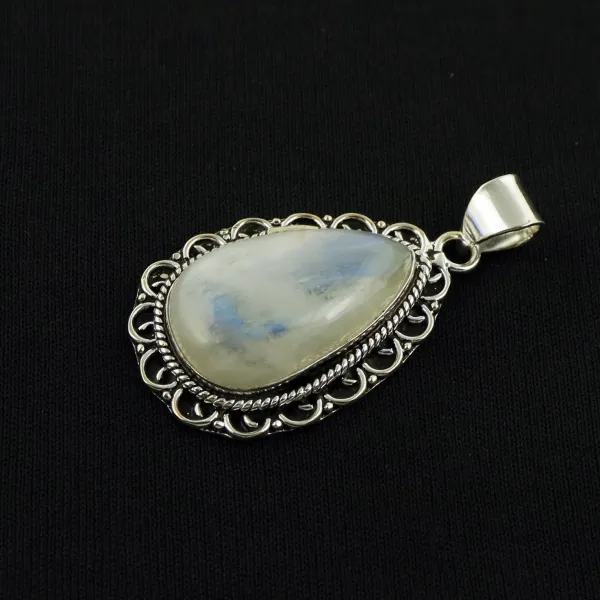 Natural Rainbow Moonstone Sterling Silver Plated Handmade Pendant — photo 2