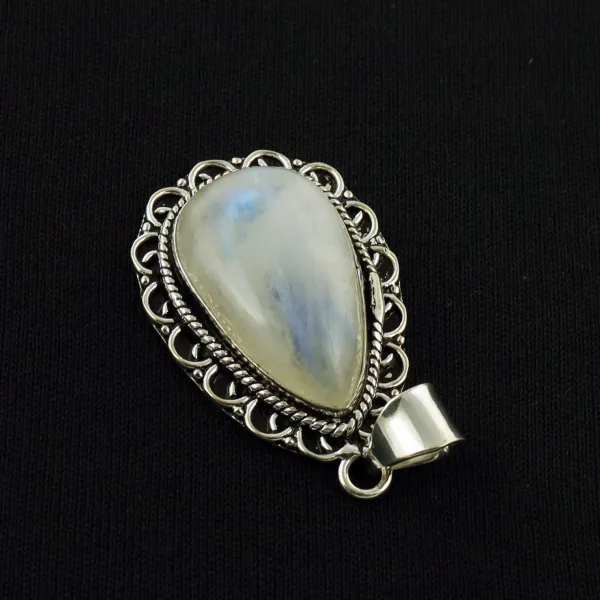 Natural Rainbow Moonstone Sterling Silver Plated Handmade Pendant — photo 3