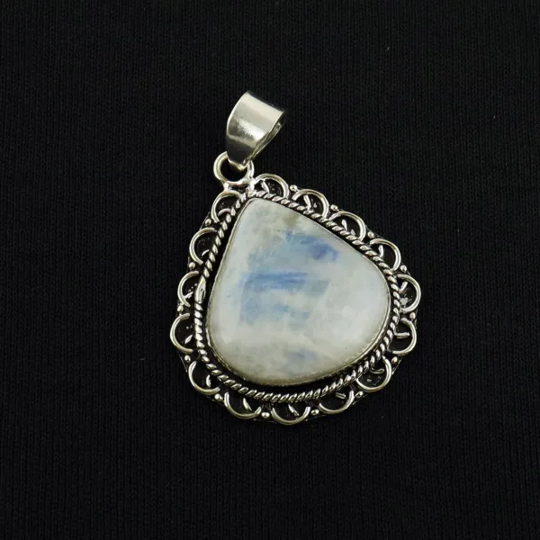Natural Rainbow Moonstone Sterling Silver Plated Handmade Pendant — photo 1