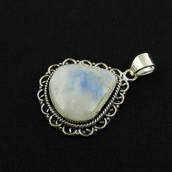 Natural Rainbow Moonstone Sterling Silver Plated Handmade Pendant — photo 2