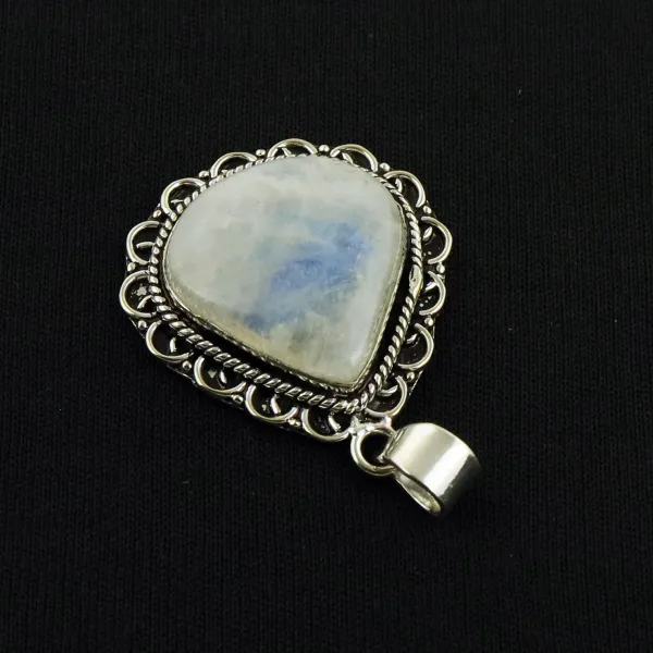 Natural Rainbow Moonstone Sterling Silver Plated Handmade Pendant — photo 3