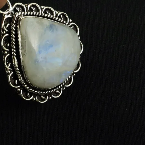 Natural Rainbow Moonstone Sterling Silver Plated Handmade Pendant — photo 4