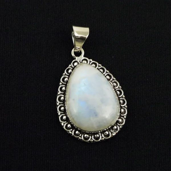 Natural Rainbow Moonstone Sterling Silver Plated Handmade Pendant — photo 1