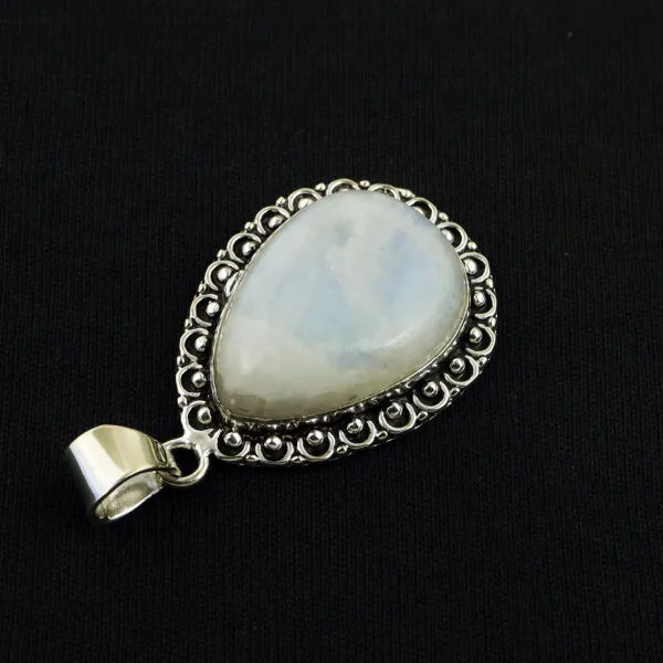 Natural Rainbow Moonstone Sterling Silver Plated Handmade Pendant — photo 2