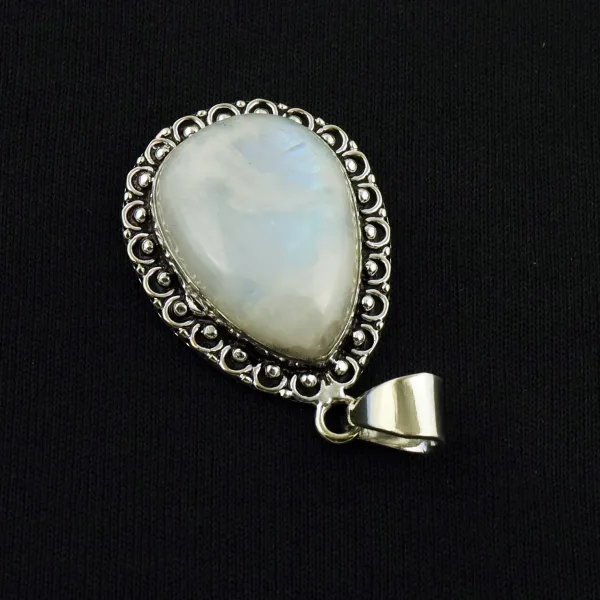 Natural Rainbow Moonstone Sterling Silver Plated Handmade Pendant — photo 3