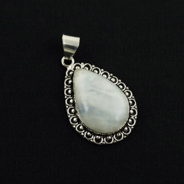 Natural Rainbow Moonstone Sterling Silver Plated Handmade Pendant — photo 1
