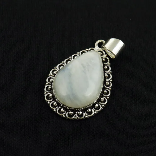 Natural Rainbow Moonstone Sterling Silver Plated Handmade Pendant — photo 2