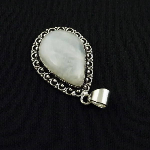 Natural Rainbow Moonstone Sterling Silver Plated Handmade Pendant — photo 3
