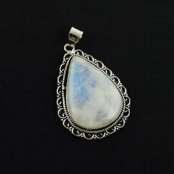 Natural Rainbow Moonstone Sterling Silver Plated Handmade Pendant — photo 1