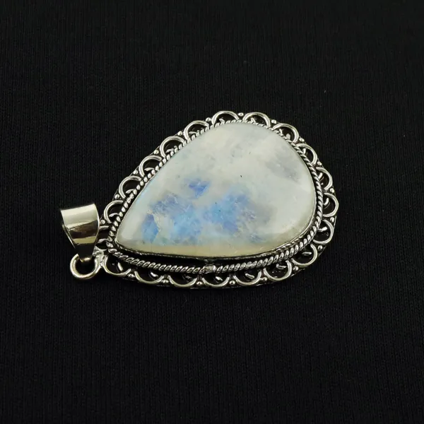 Natural Rainbow Moonstone Sterling Silver Plated Handmade Pendant — photo 2