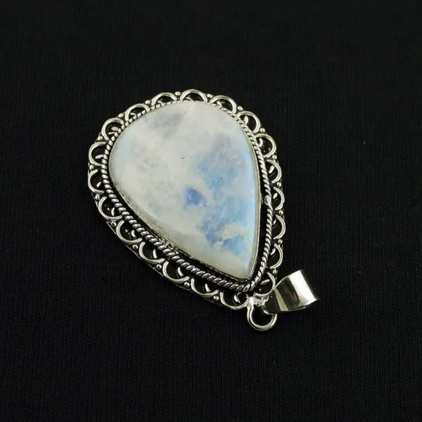 Natural Rainbow Moonstone Sterling Silver Plated Handmade Pendant — photo 3