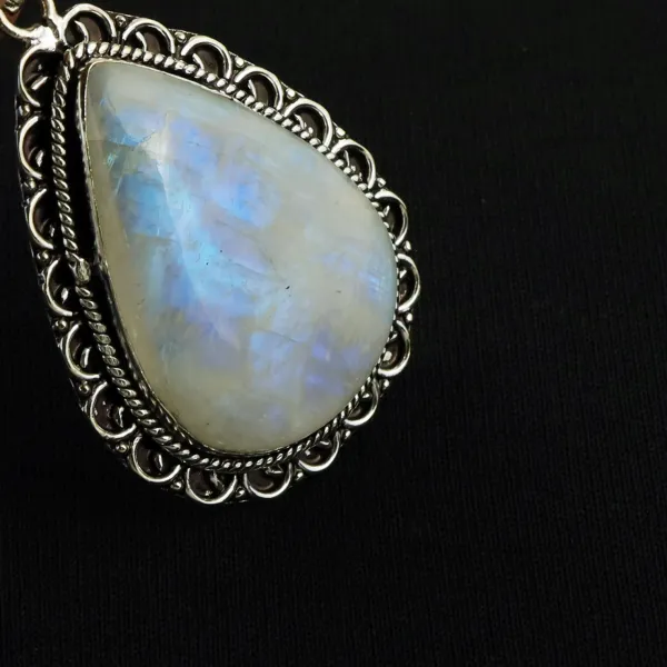 Natural Rainbow Moonstone Sterling Silver Plated Handmade Pendant — photo 4