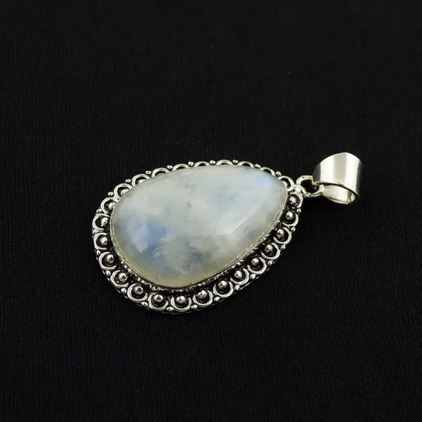 Natural Rainbow Moonstone Sterling Silver Plated Handmade Pendant — photo 2