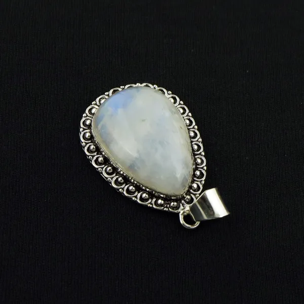 Natural Rainbow Moonstone Sterling Silver Plated Handmade Pendant — photo 3