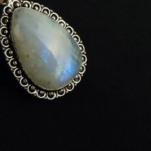 Natural Rainbow Moonstone Sterling Silver Plated Handmade Pendant — photo 4