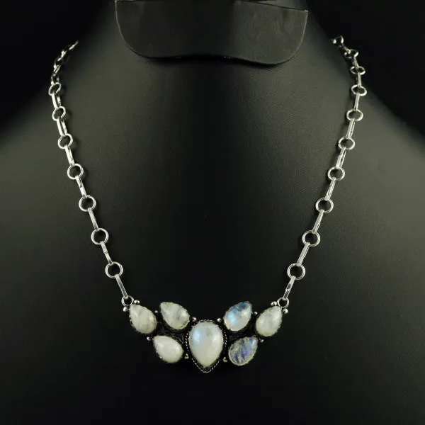 Natural Rainbow Moonstone Sterling Silver Plated Handmade Necklace — photo 1