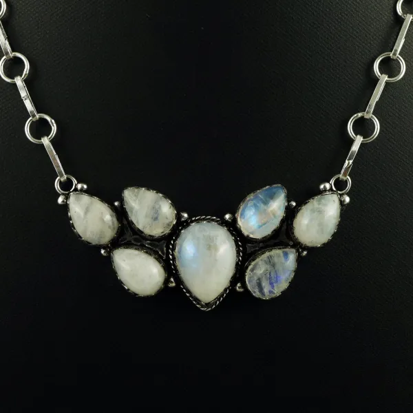 Natural Rainbow Moonstone Sterling Silver Plated Handmade Necklace — photo 2