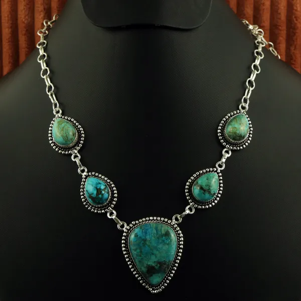 Natural Turquoise & Shattuckite Sterling Silver Plated Handmade Necklace — photo 1