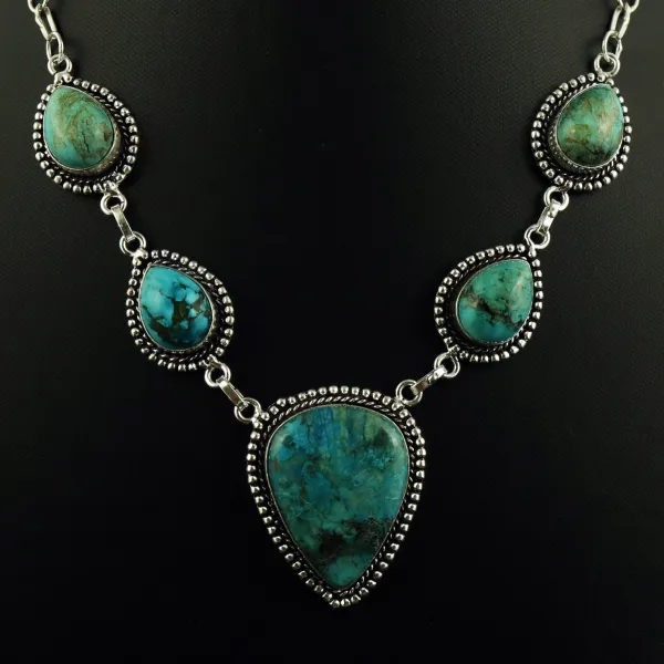 Natural Turquoise & Shattuckite Sterling Silver Plated Handmade Necklace — photo 2