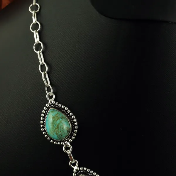 Natural Turquoise & Shattuckite Sterling Silver Plated Handmade Necklace — photo 3