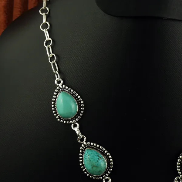 Natural Turquoise & Shattuckite Sterling Silver Plated Handmade Necklace — photo 3