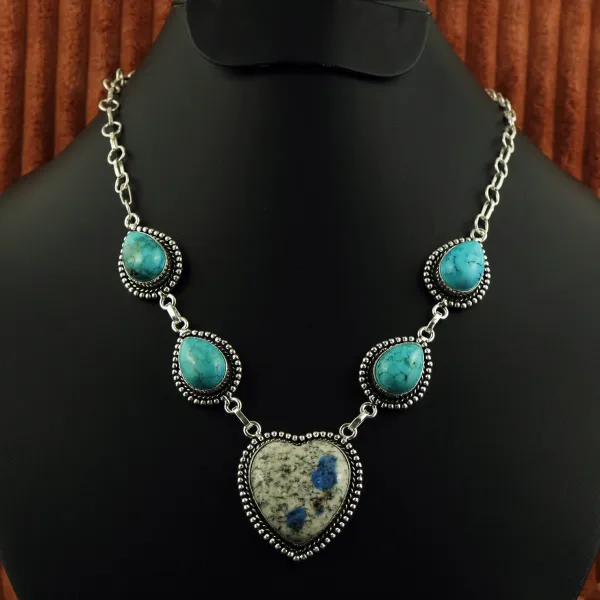 Natural Turquoise & K2 Jasper Sterling Silver Plated Handmade Necklace — photo 1