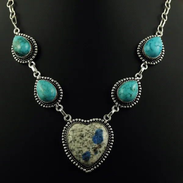 Natural Turquoise & K2 Jasper Sterling Silver Plated Handmade Necklace — photo 2