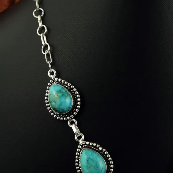 Natural Turquoise & K2 Jasper Sterling Silver Plated Handmade Necklace — photo 3