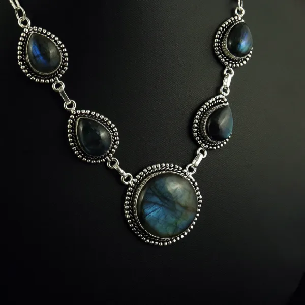 Natural Labradorite Sterling Silver Plated Handmade Necklace — photo 2