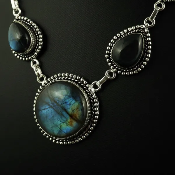 Natural Labradorite Sterling Silver Plated Handmade Necklace — photo 3