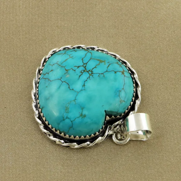 Natural Turquoise Sterling Silver Plated Handmade Pendant — photo 3