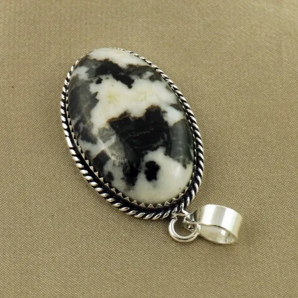 Natural Zebra Jasper Sterling Silver Plated Handmade Pendant — photo 3