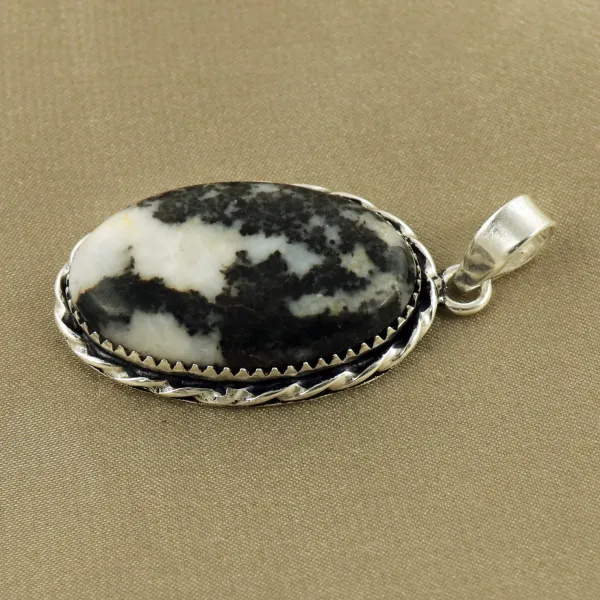 Natural Zebra Jasper Sterling Silver Plated Handmade Pendant — photo 2