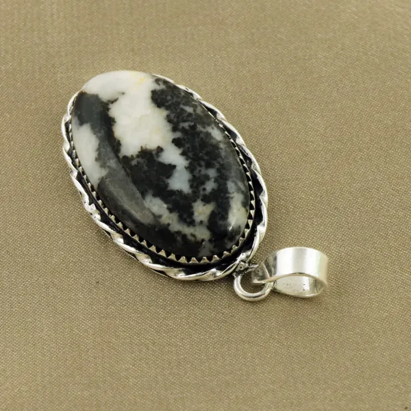 Natural Zebra Jasper Sterling Silver Plated Handmade Pendant — photo 3