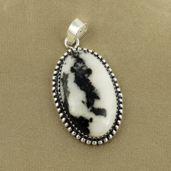 Natural Zebra Jasper Sterling Silver Plated Handmade Pendant — photo 1