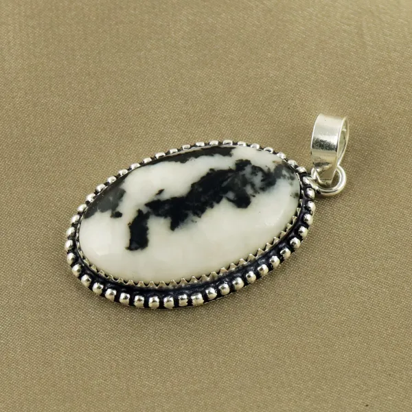 Natural Zebra Jasper Sterling Silver Plated Handmade Pendant — photo 2