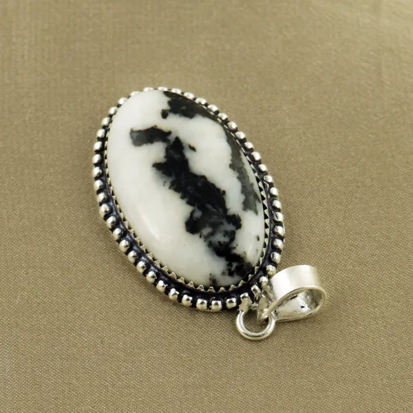 Natural Zebra Jasper Sterling Silver Plated Handmade Pendant — photo 3