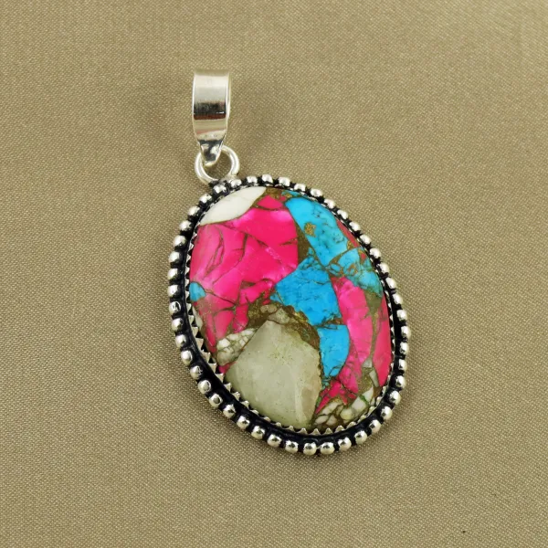 Natural Cotton Candy Sterling Silver Plated Handmade Pendant — photo 1