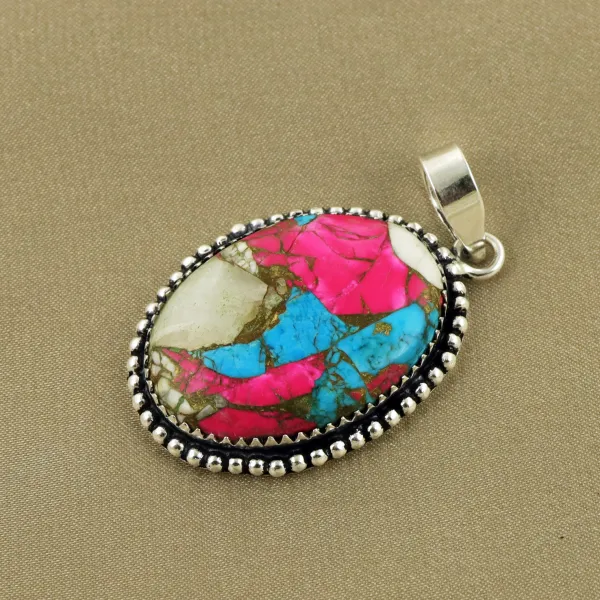 Natural Cotton Candy Sterling Silver Plated Handmade Pendant — photo 2