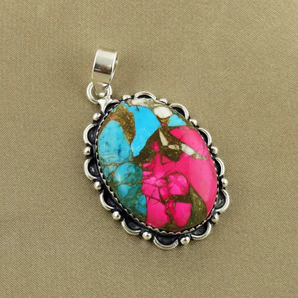 Natural Cotton Candy Sterling Silver Plated Handmade Pendant — photo 1
