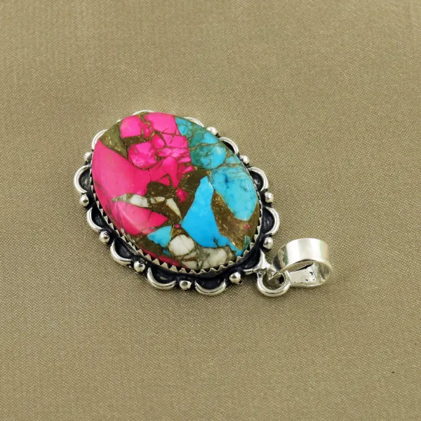 Natural Cotton Candy Sterling Silver Plated Handmade Pendant — photo 3