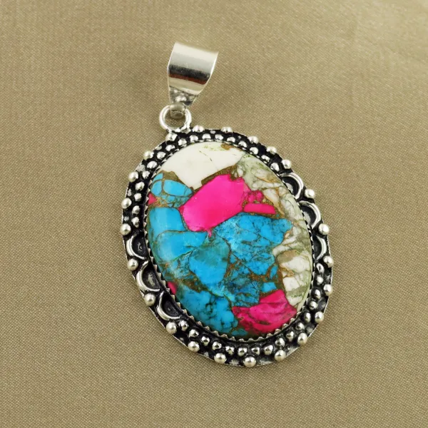 Natural Cotton Candy Sterling Silver Plated Handmade Pendant — photo 1