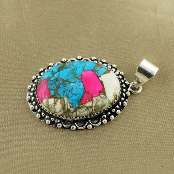 Natural Cotton Candy Sterling Silver Plated Handmade Pendant — photo 2