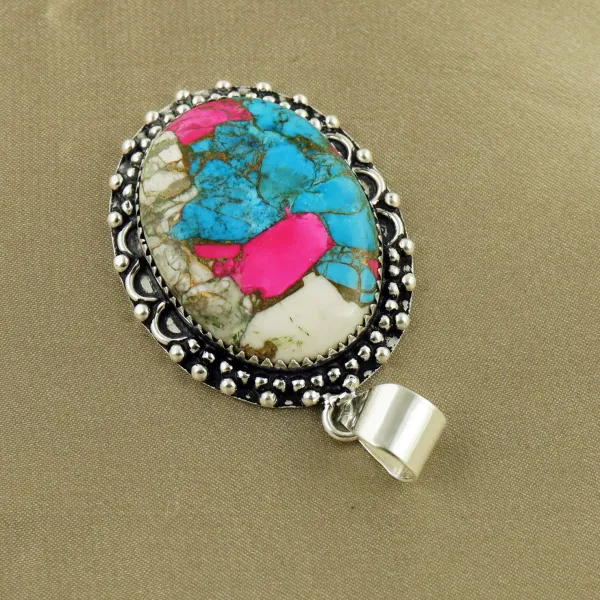 Natural Cotton Candy Sterling Silver Plated Handmade Pendant — photo 3