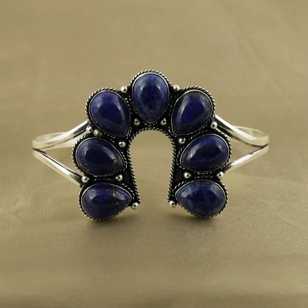 Natural Lapis Lazuli Sterling Silver Plated Handmade Cuff Bangle — photo 1